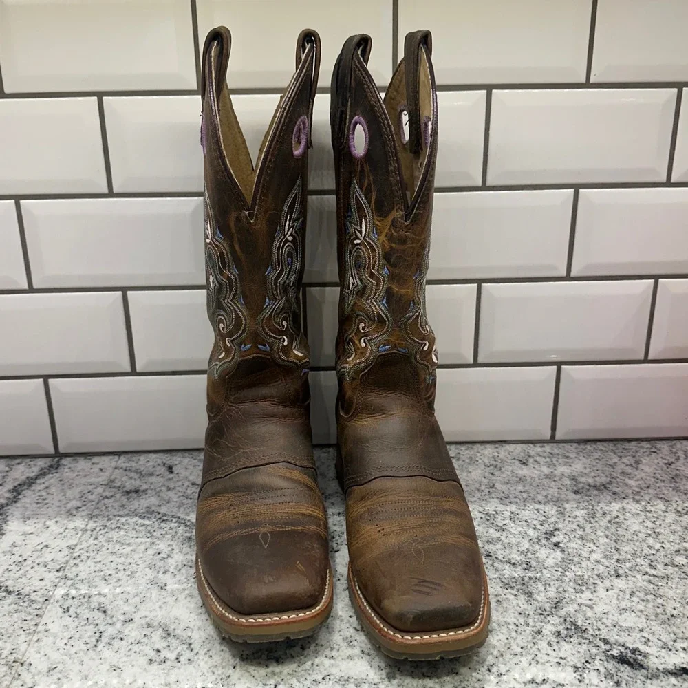 Double H Womens DH5477 Brown Leather Safety Toe Western Work Boots 7.5 M USA - Picture 2 of 14
